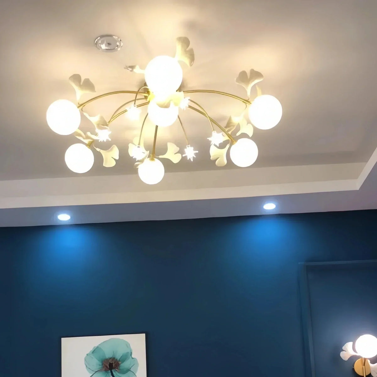 Ceramic Ginkgo Glass Ceiling Lamp - 6+5 Heads 39.4"X H 11.8"Jecanoli