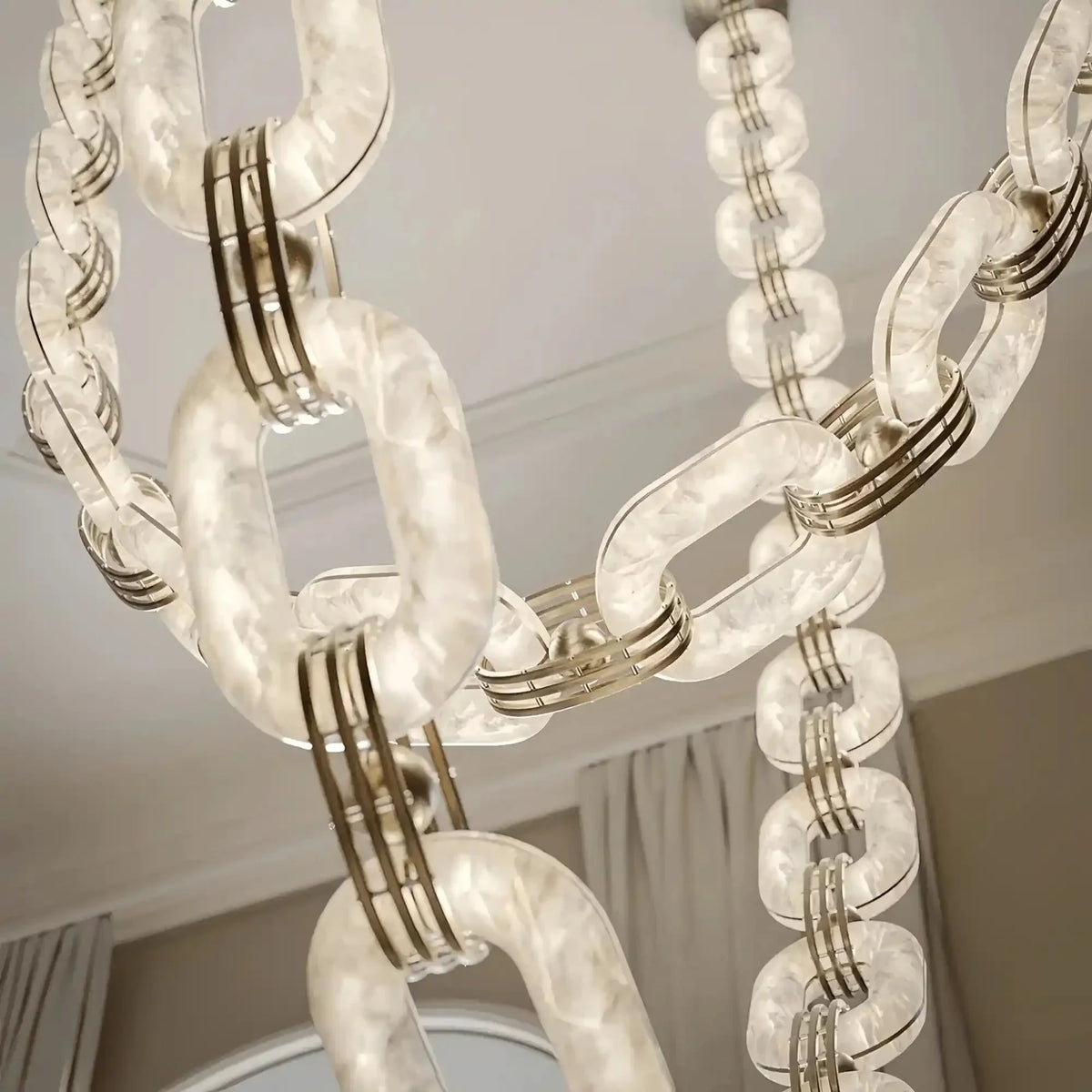 Chain Alabaster Link Chandelier - ∅ 39.4″ x H 98.4″Gold & White - Jecanoli