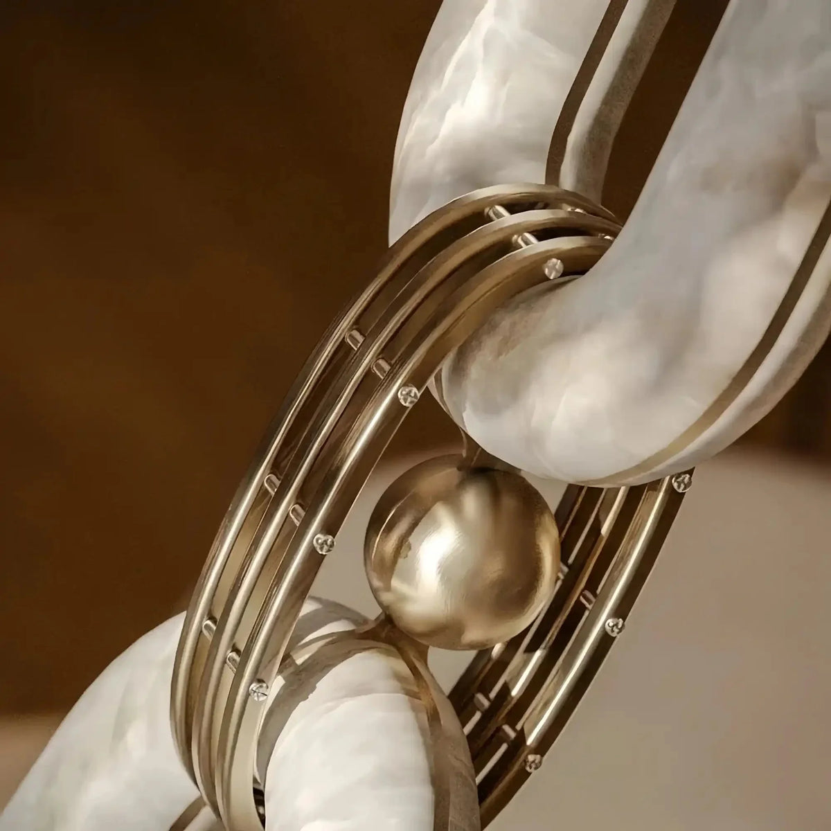 Chain Alabaster Link Chandelier - ∅ 39.4″ x H 98.4″Gold & White - Jecanoli