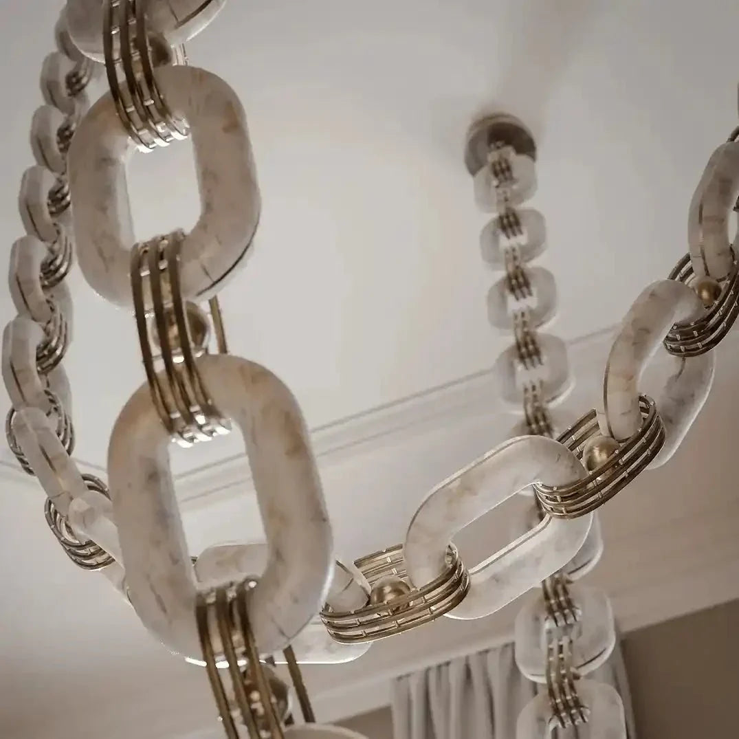 Chain Alabaster Link Chandelier - ∅ 39.4″ x H 98.4″Gold & White - Jecanoli