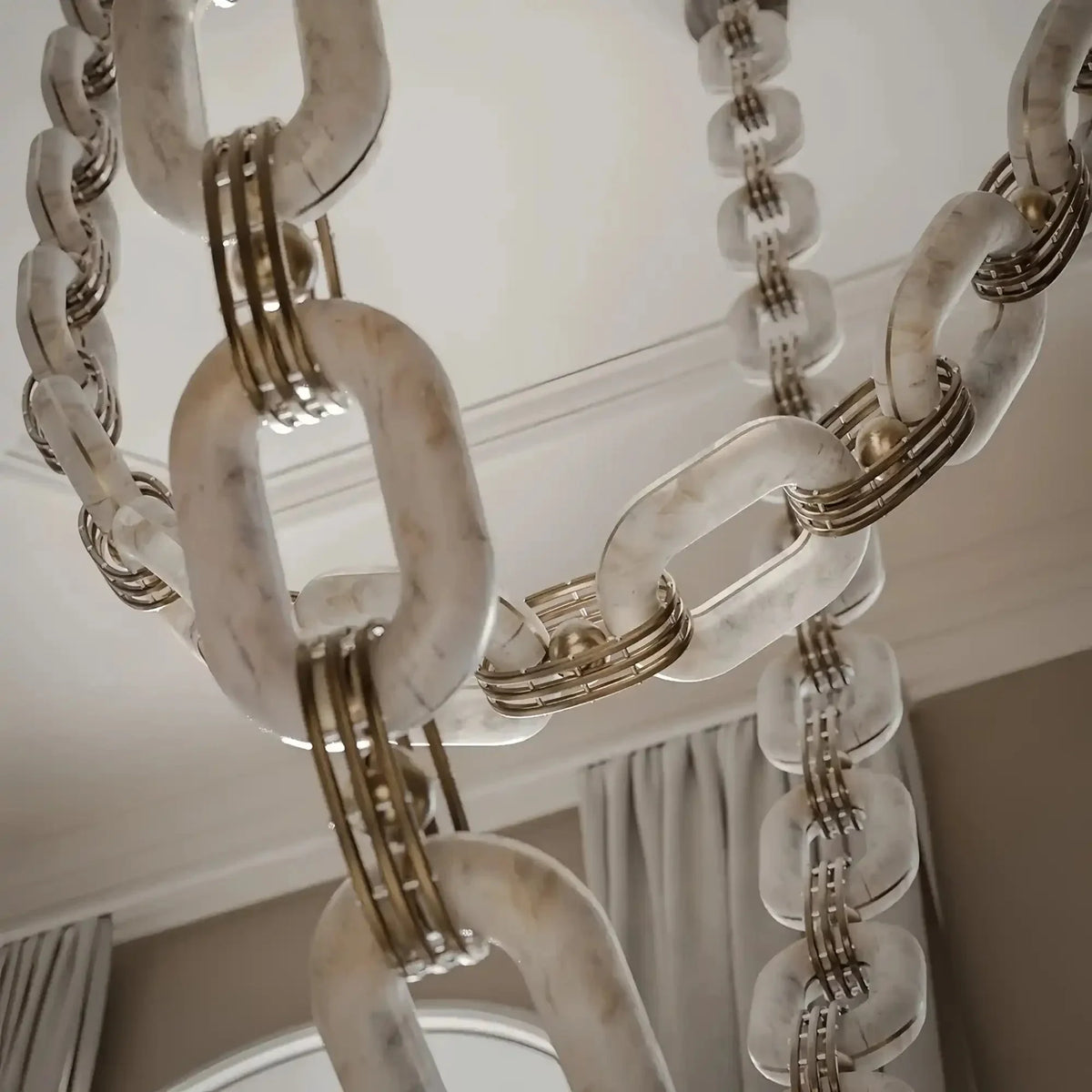 Chain Alabaster Link Chandelier - ∅ 39.4″ x H 98.4″Gold & White - Jecanoli