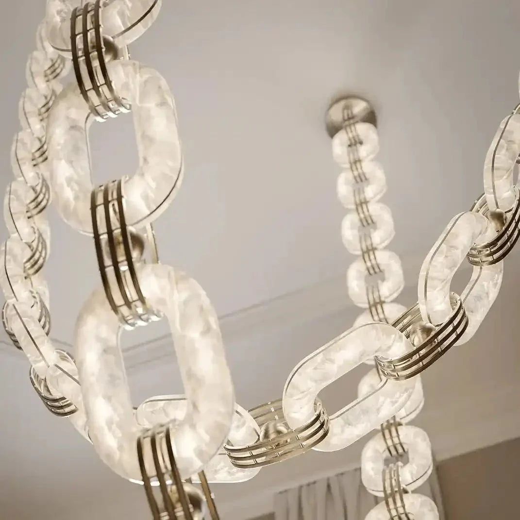 Chain Alabaster Link Chandelier - ∅ 39.4″ x H 98.4″Gold & White - Jecanoli
