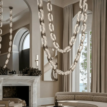 Chain Alabaster Link Chandelier - ∅ 31.5″ x H 78.7″Gold & White - Jecanoli