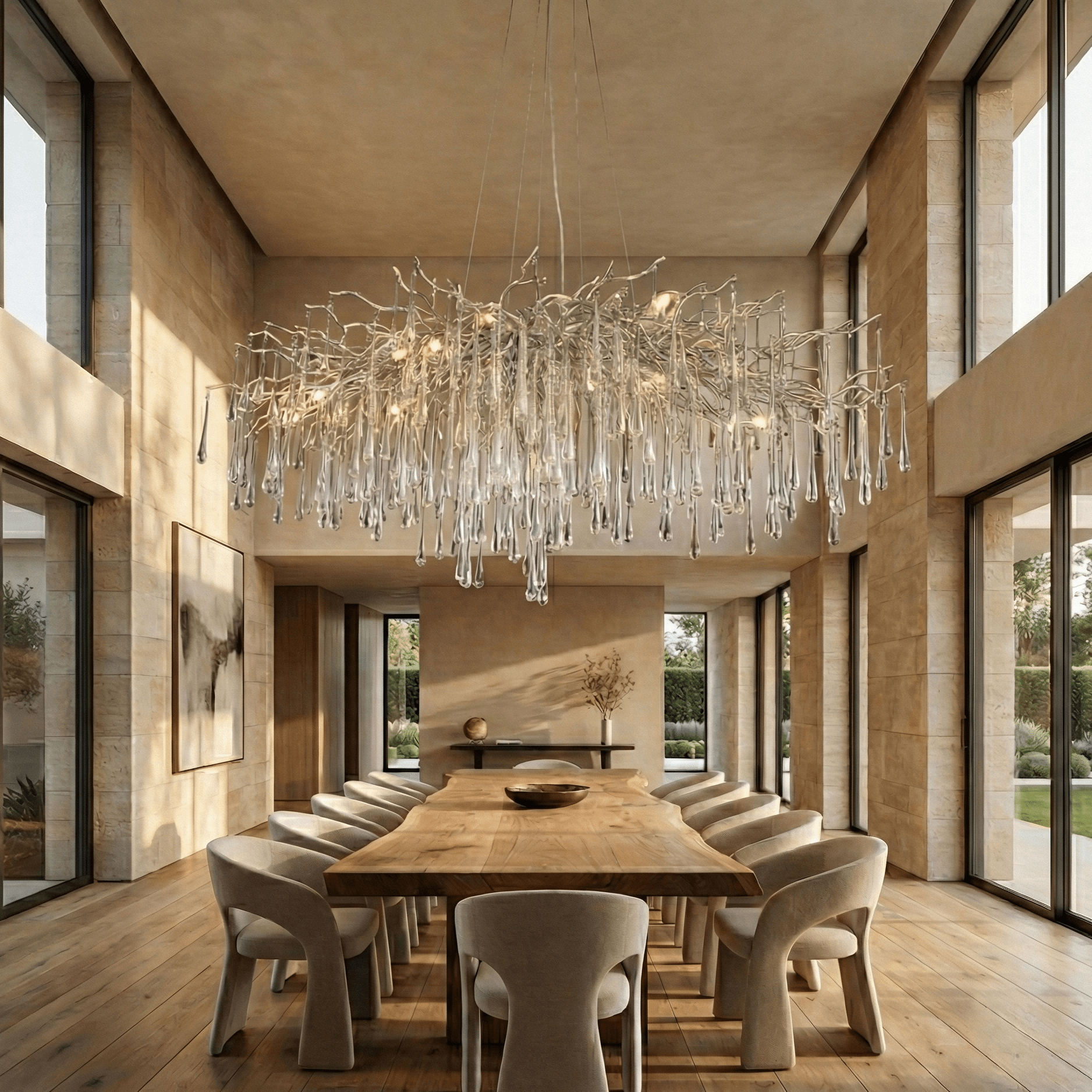 Lukas Oval Branching Brass Linear Teardrop Chandelier
