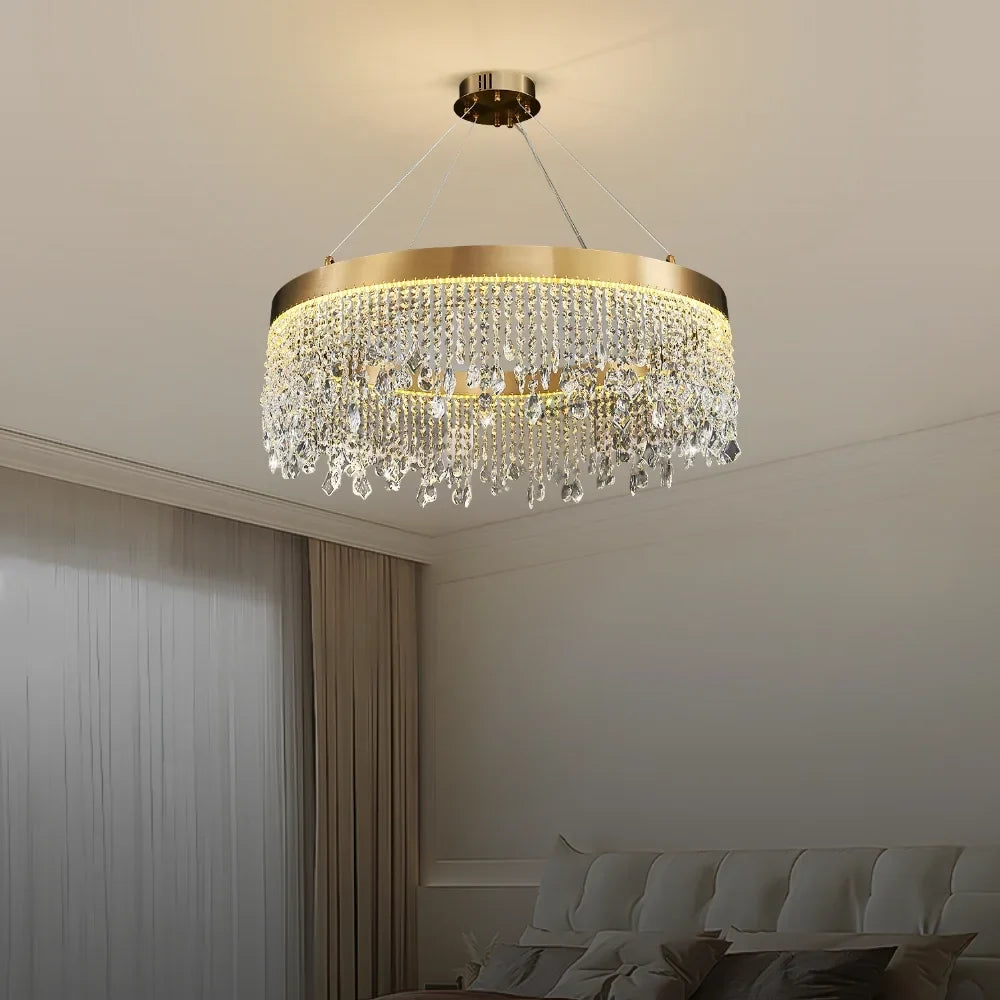 Zara Gold Crystal Chandelier for Living Room & Dining Room-Crystal Chandelier-Jecanoli
