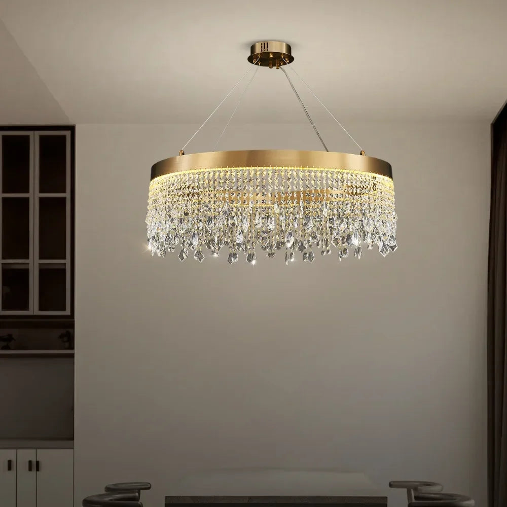 Zara Gold Crystal Chandelier for Living Room & Dining Room-Crystal Chandelier-Jecanoli
