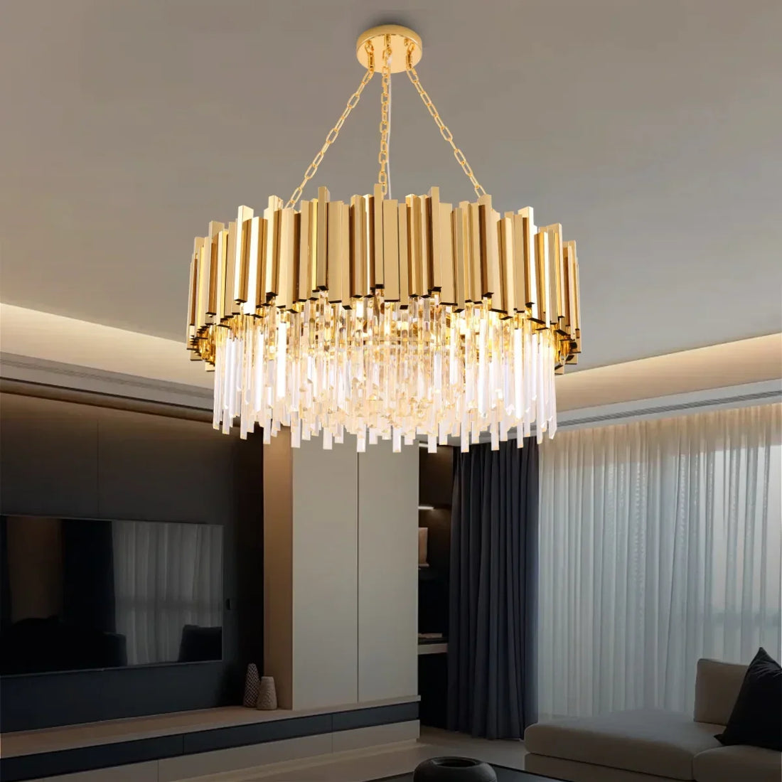 Astra Gold/Chrome Crystal Chandelier for Living Room & Dining Room-Crystal Chandelier-Jecanoli