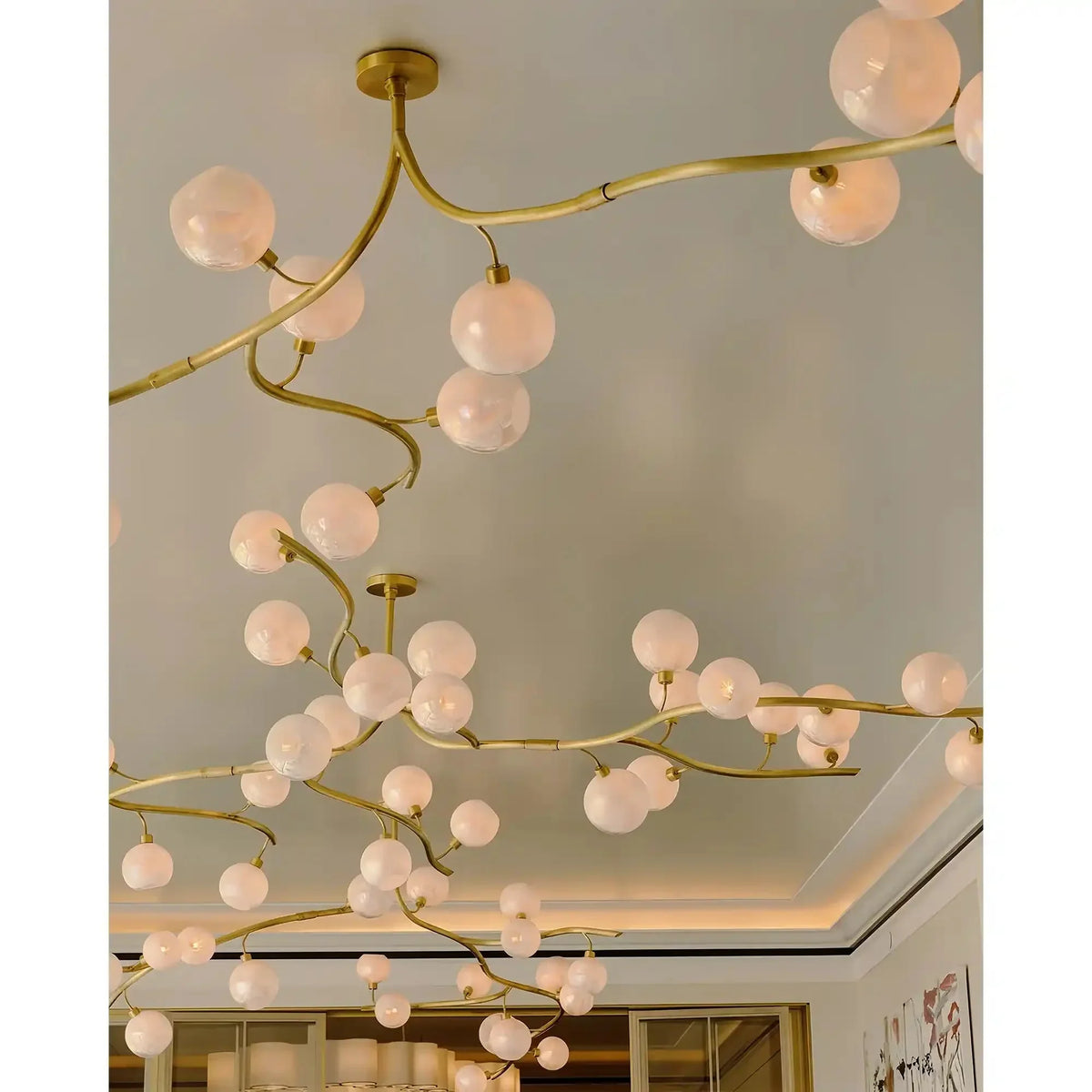 Contemporary Hand - blown Glass Globes Branch Chandelier for Dining Room Living Room and Kitchen Island - L140"*W60"*H32"Warm LightJecanoli
