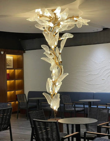 Creative Bionic Resin Leaves Chandelier for Living Room/Dining Room/Staircase - Flush Mount/D39.4"*H86.6"Warm Light - Jecanoli