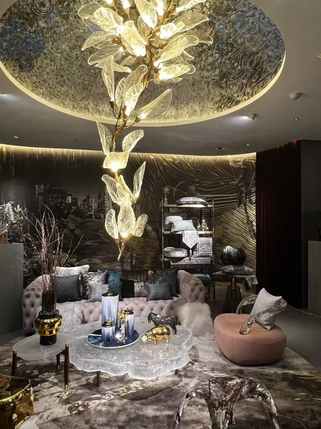 Creative Bionic Resin Leaves Chandelier for Living Room/Dining Room/Staircase - Linear/L47.2"*H19.7"Warm Light - Jecanoli