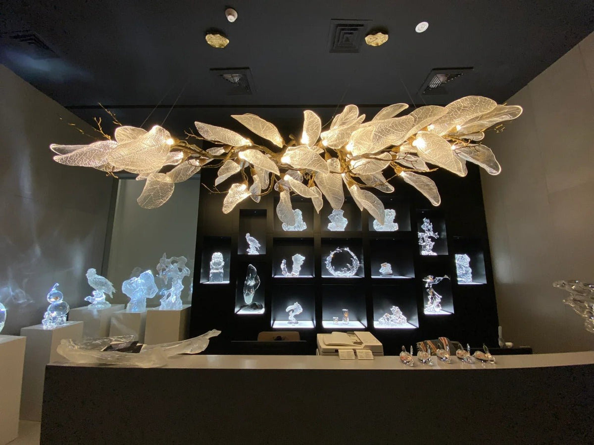 Creative Bionic Resin Leaves Chandelier for Living Room/Dining Room/Staircase - Linear/L47.2"*H19.7"Warm Light - Jecanoli