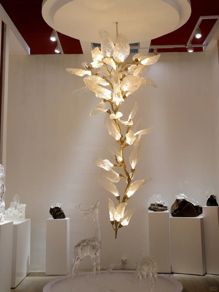 Creative Bionic Resin Leaves Chandelier for Living Room/Dining Room/Staircase - Linear/L47.2"*H19.7"Warm Light - Jecanoli