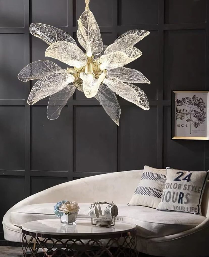 Creative Bionic Resin Leaves Chandelier for Living Room/Dining Room/Staircase - Round/D39.4"*H23.6"Warm Light - Jecanoli