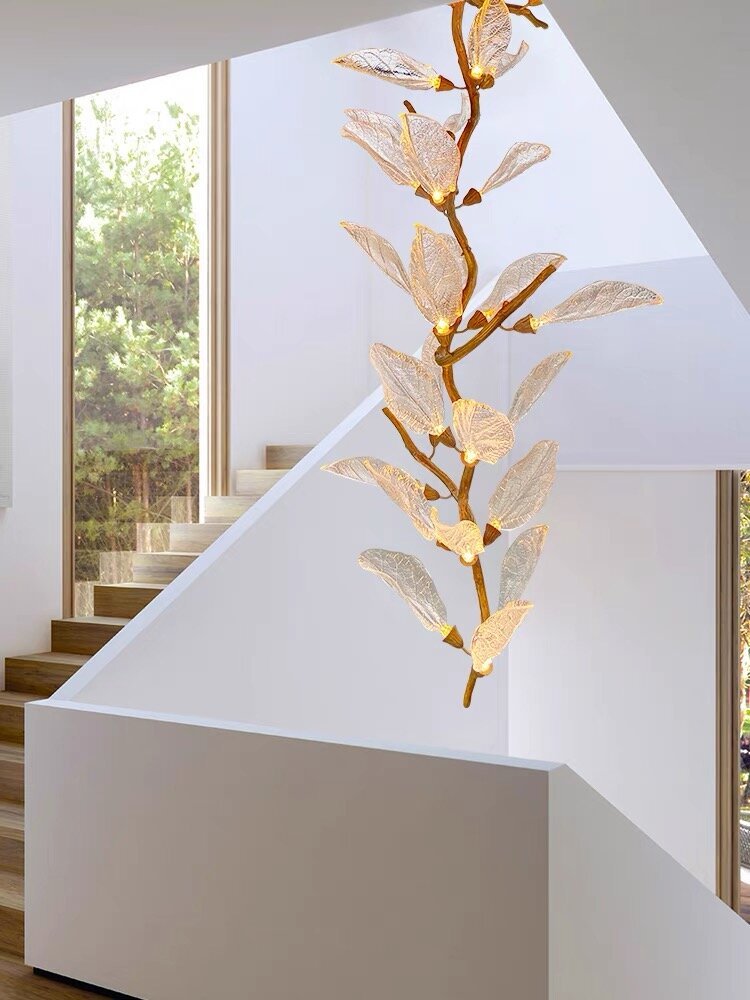 Creative Bionic Resin Leaves Chandelier for Living Room/Dining Room/Staircase - Wall Lamp/W27.5"*H59.1"Warm Light - Jecanoli