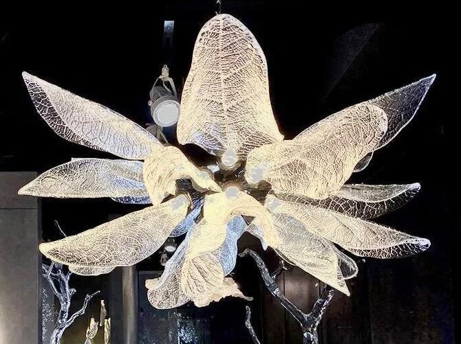 Creative Bionic Resin Leaves Chandelier for Living Room/Dining Room/Staircase - Wall Lamp/W27.5"*H59.1"Warm Light - Jecanoli