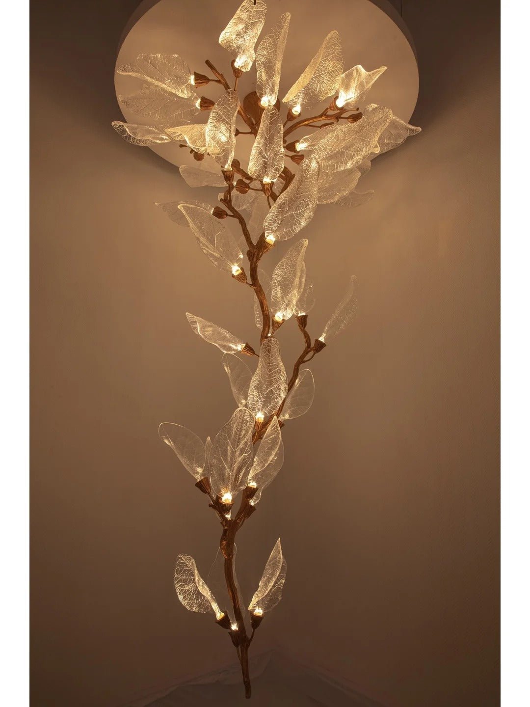 Creative Bionic Resin Leaves Chandelier for Living Room/Dining Room/Staircase - Linear/L47.2"*H19.7"Warm Light - Jecanoli