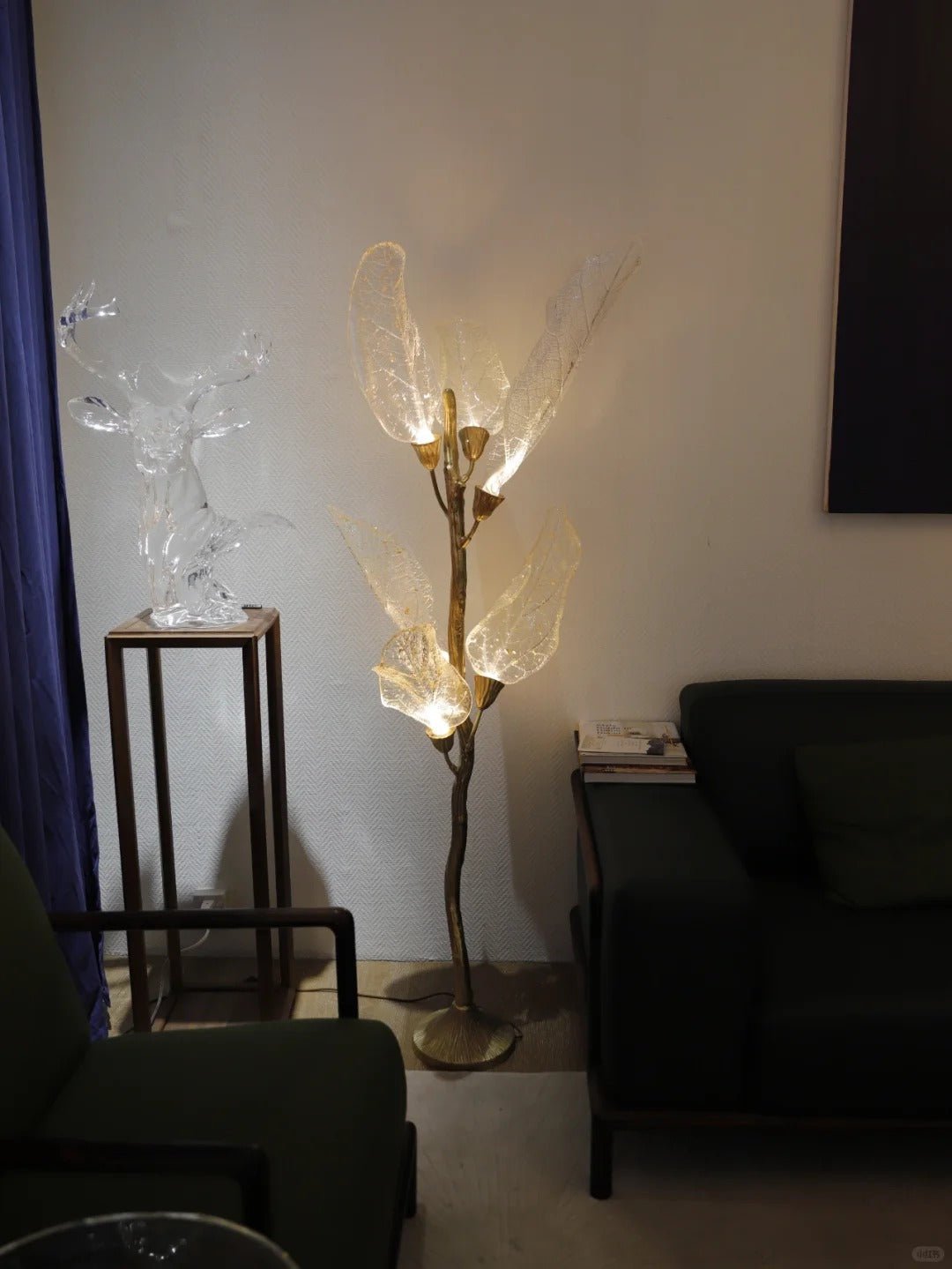 Creative Bionic Resin Leaves Chandelier for Living Room/Dining Room/Staircase - Linear/L47.2"*H19.7"Warm Light - Jecanoli