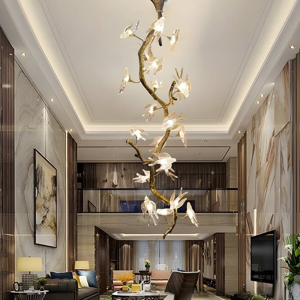 Crissy Branch Brass Bird Branch Staircase Chandelier - H78.74" (200cm)CopperCool white 6000KJecanoli