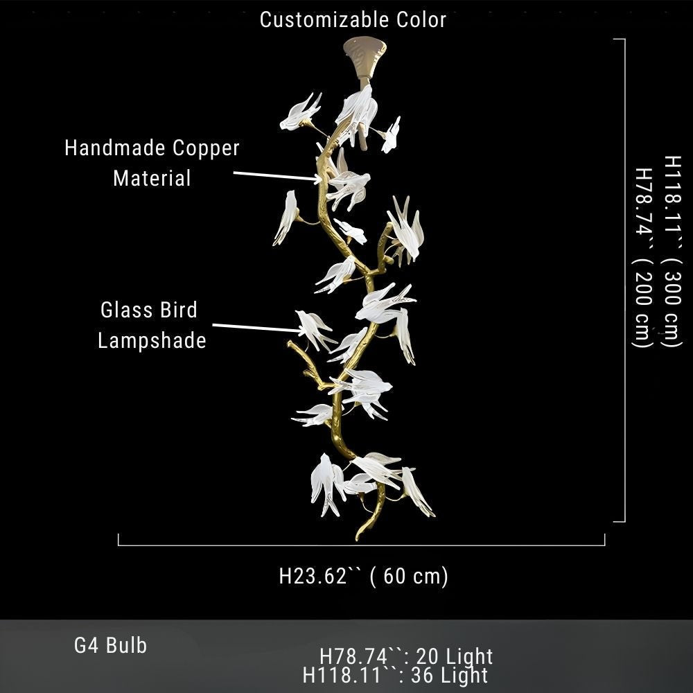 Crissy Branch Brass Bird Branch Staircase Chandelier - H78.74" (200cm)CopperCool white 6000KJecanoli
