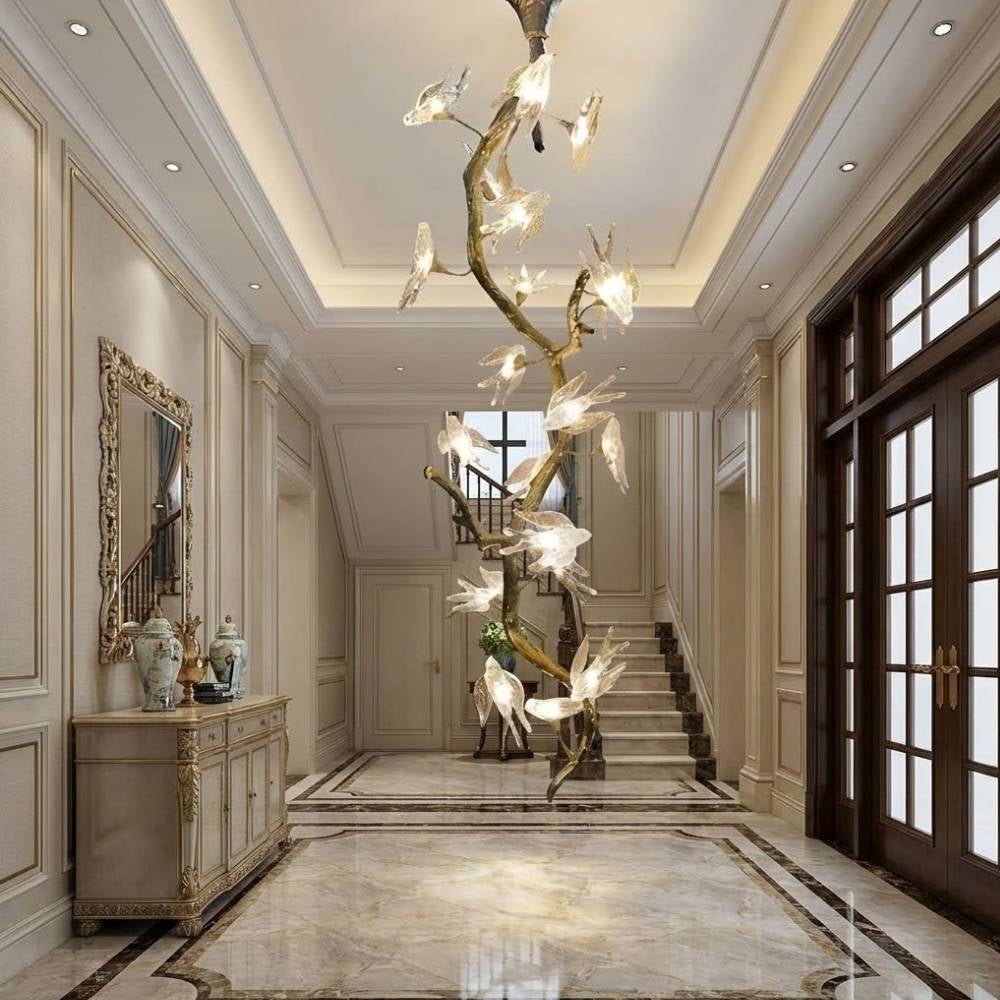Crissy Branch Brass Bird Branch Staircase Chandelier - H78.74" (200cm)CopperCool white 6000KJecanoli