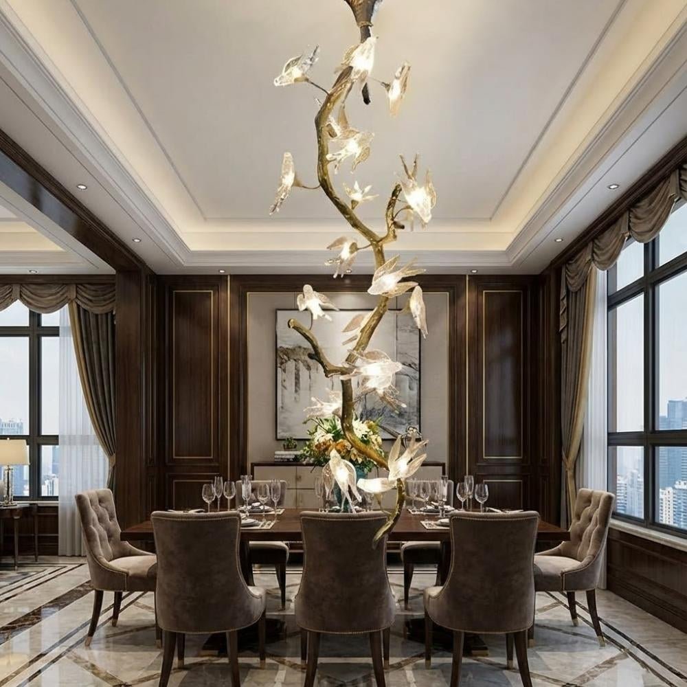 Crissy Branch Brass Bird Branch Staircase Chandelier - H78.74" (200cm)CopperCool white 6000KJecanoli