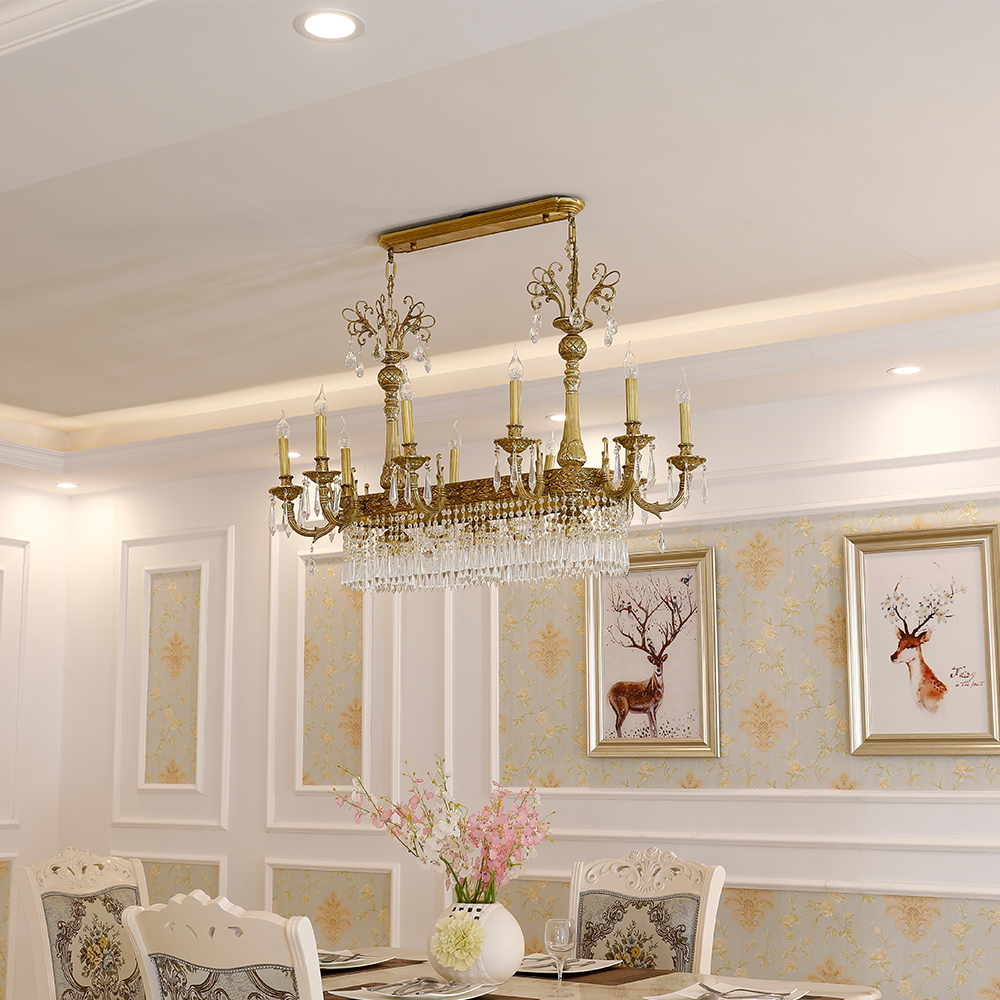 43 Inch Linear Chandelier French Empire Style Brass and Crystal Dining Chandelier-铜灯-Jecanoli