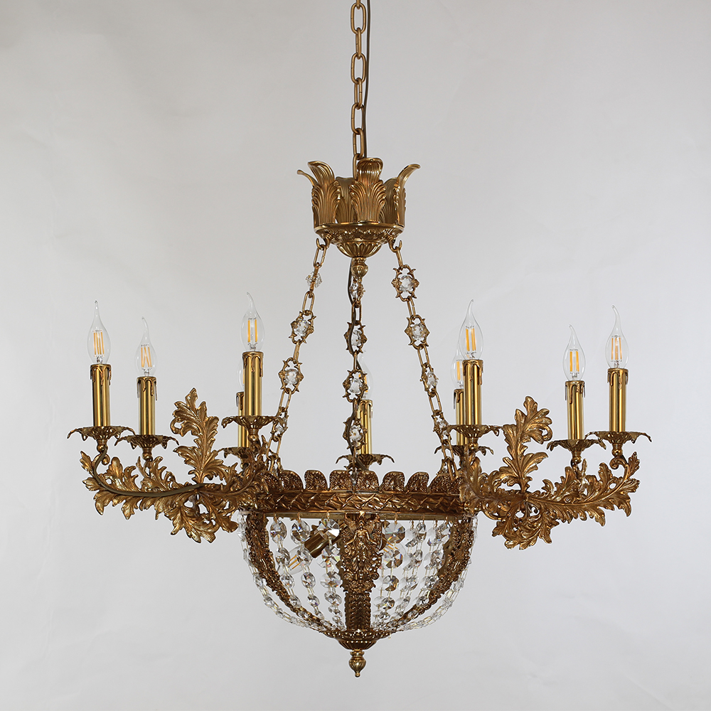 31X29 Inch 12 Lights French Empire Style Brass and Crystal Chandelier Light-铜灯-Jecanoli