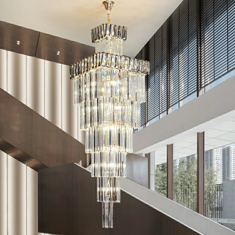 Decorative Large Vertical Crystal Staircase Chandelier Foyer Ceiling Light Fixture Lamp In Gray/ Amber Brim - L15.8"*W15.8"*H55.1"Smoky GrayWarm Light-Jecanoli