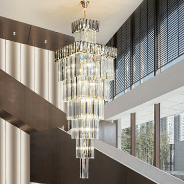 Decorative Large Vertical Crystal Staircase Chandelier Foyer Ceiling Light Fixture Lamp In Gray/ Amber Brim - L15.8"*W15.8"*H55.1"Smoky GrayWarm Light-Jecanoli