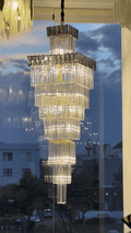 Decorative Large Vertical Crystal Staircase Chandelier Foyer Ceiling Light Fixture Lamp In Gray/ Amber Brim - L15.8