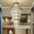 Decorative Large Vertical Crystal Staircase Chandelier Foyer Ceiling Light Fixture Lamp In Gray/ Amber Brim - L15.8