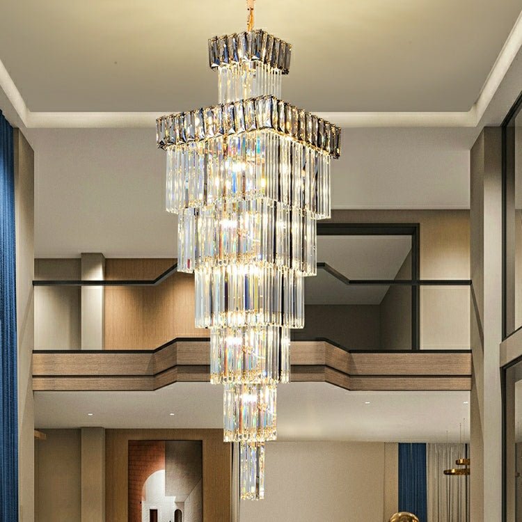 Decorative Large Vertical Crystal Staircase Chandelier Foyer Ceiling Light Fixture Lamp In Gray/ Amber Brim - L15.8"*W15.8"*H55.1"Smoky GrayWarm Light-Jecanoli