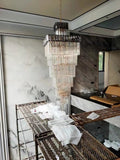 Decorative Large Vertical Crystal Staircase Chandelier Foyer Ceiling Light Fixture Lamp In Gray/ Amber Brim - L15.8