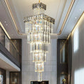 Decorative Large Vertical Crystal Staircase Chandelier Foyer Ceiling Light Fixture Lamp In Gray/ Amber Brim - L15.8