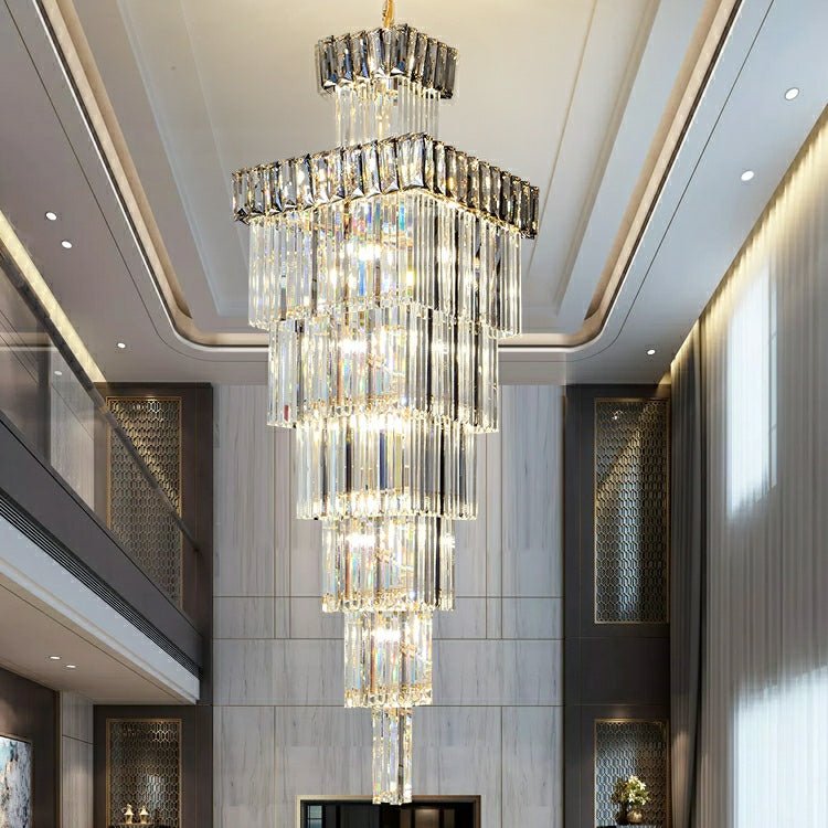 Decorative Large Vertical Crystal Staircase Chandelier Foyer Ceiling Light Fixture Lamp In Gray/ Amber Brim - L15.8"*W15.8"*H55.1"Smoky GrayWarm Light-Jecanoli