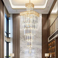 Decorative Large Vertical Crystal Staircase Chandelier Foyer Ceiling Light Fixture Lamp In Gray/ Amber Brim - L15.8