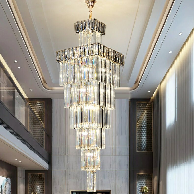 Decorative Large Vertical Crystal Staircase Chandelier Foyer Ceiling Light Fixture Lamp In Gray/ Amber Brim - L15.8"*W15.8"*H55.1"Smoky GrayWarm Light-Jecanoli
