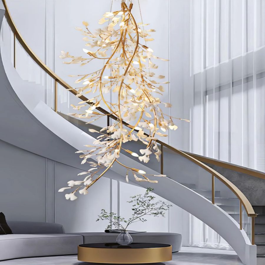 Drooping Ceramic Ginkgo Leaf Chandelier - SizeA - Jecanoli