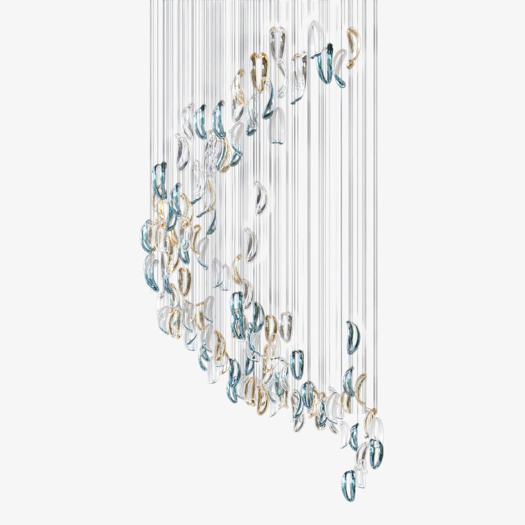 Designer Aqua Ripple Glass Art Customize Chandelier-Chandelier-Jecanoli