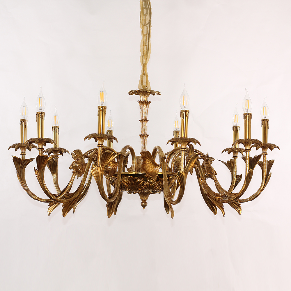 41X20 Inch 10 Lights Baroque Style European Antique Copper Chandelier-铜灯-Jecanoli