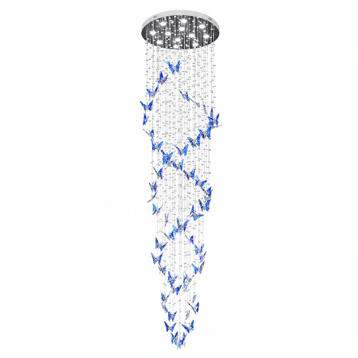 Elyndra LED K9 Crystal Column Chandelier - Dia 15.7″ × H 98.4″BlueWarm LightBlushlighting