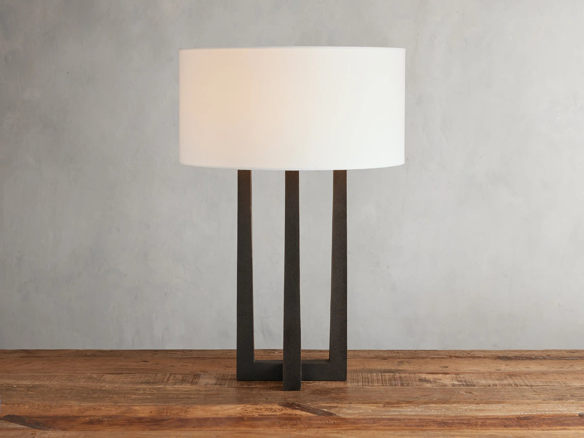 Emmet brass table lamp with linen shade