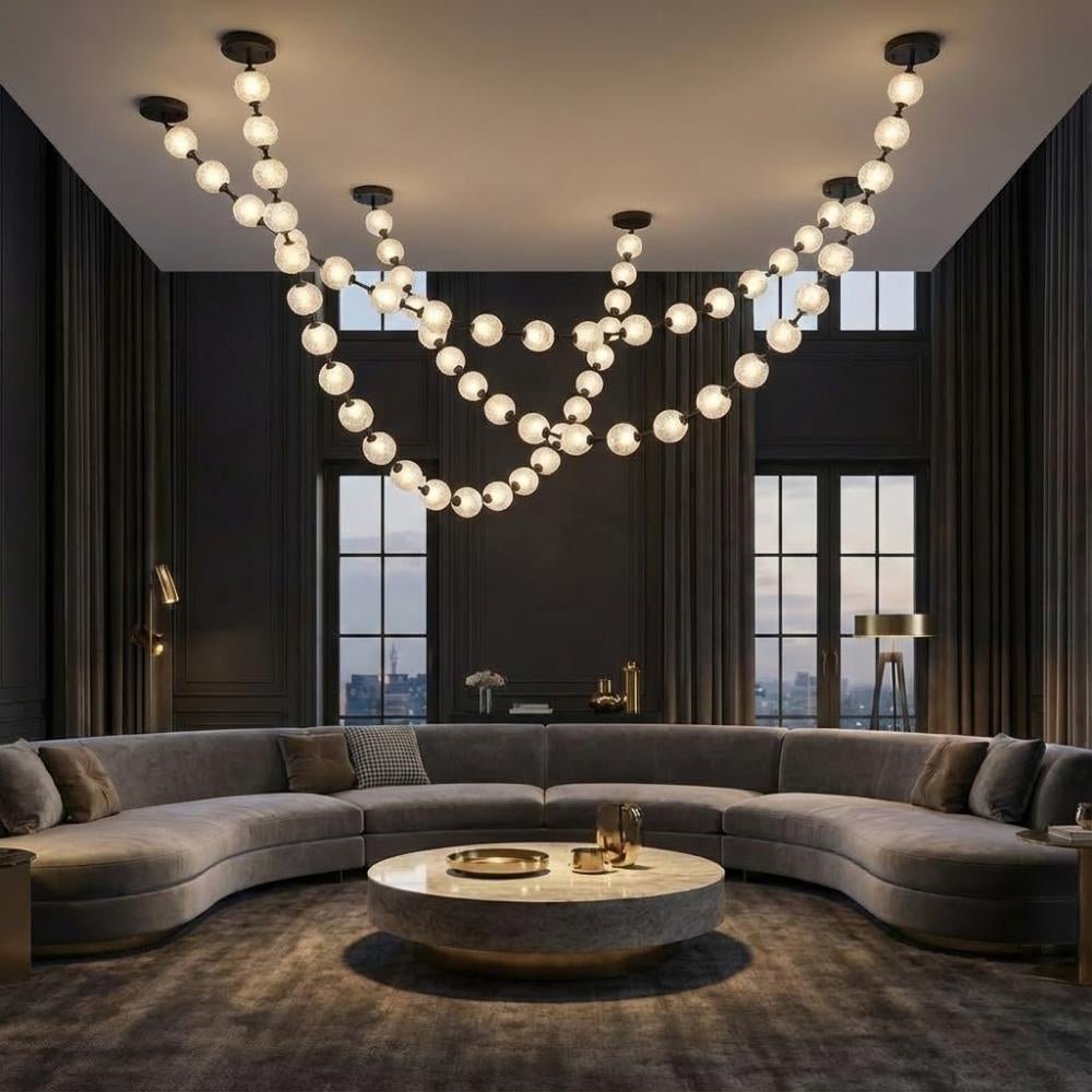 Esle Modern Pearl Necklace Chandelier - Black17 light - Manor Lights