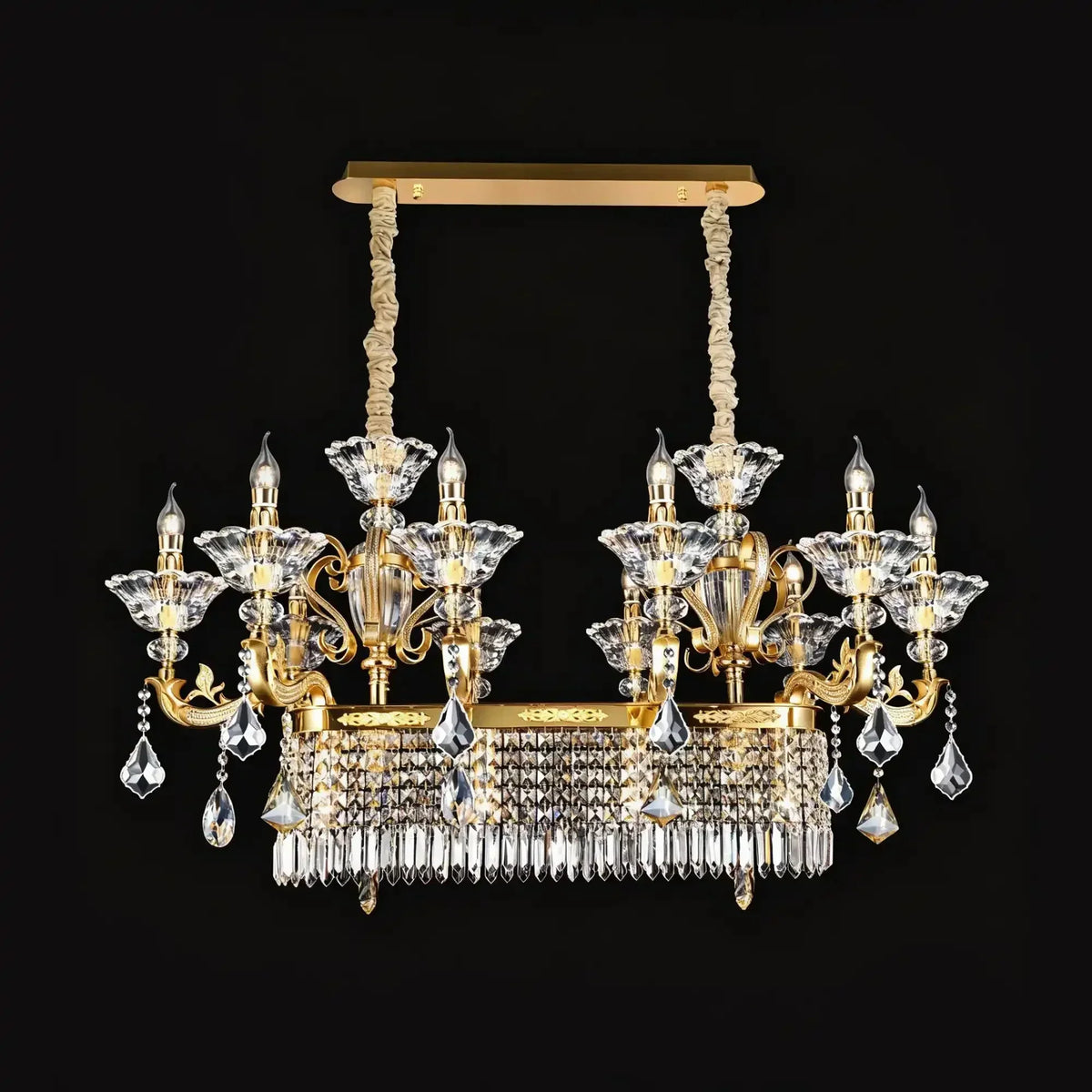 Eternal Baroque Revival Chandelier Series with Diamond - Inspired Crystal - Studded Light Arms - 13 Lights/Rectangular/L48.03"*W23.62"*H33.46"(L122cm*W60cm*H85cm)Warm Light - Jecanoli