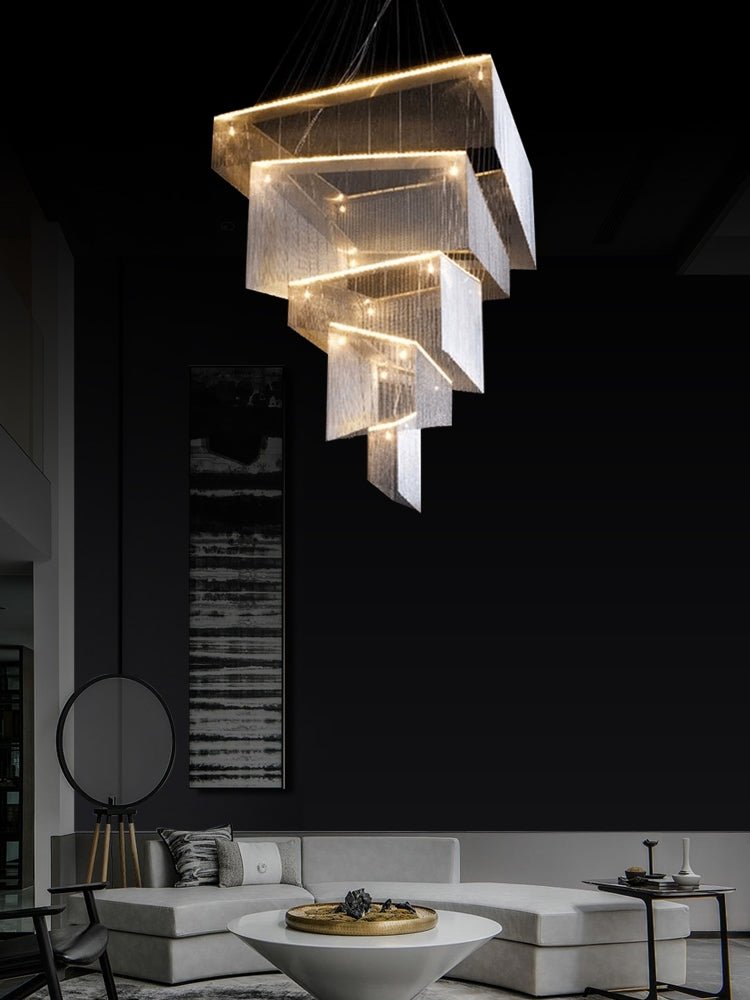 Extra Large Art Multi - tier Aluminum Chain Tassel Chandelier for High - Ceiling Room - L31.5"*W31.5"H63.0"ChromeWarm Light - Jecanoli