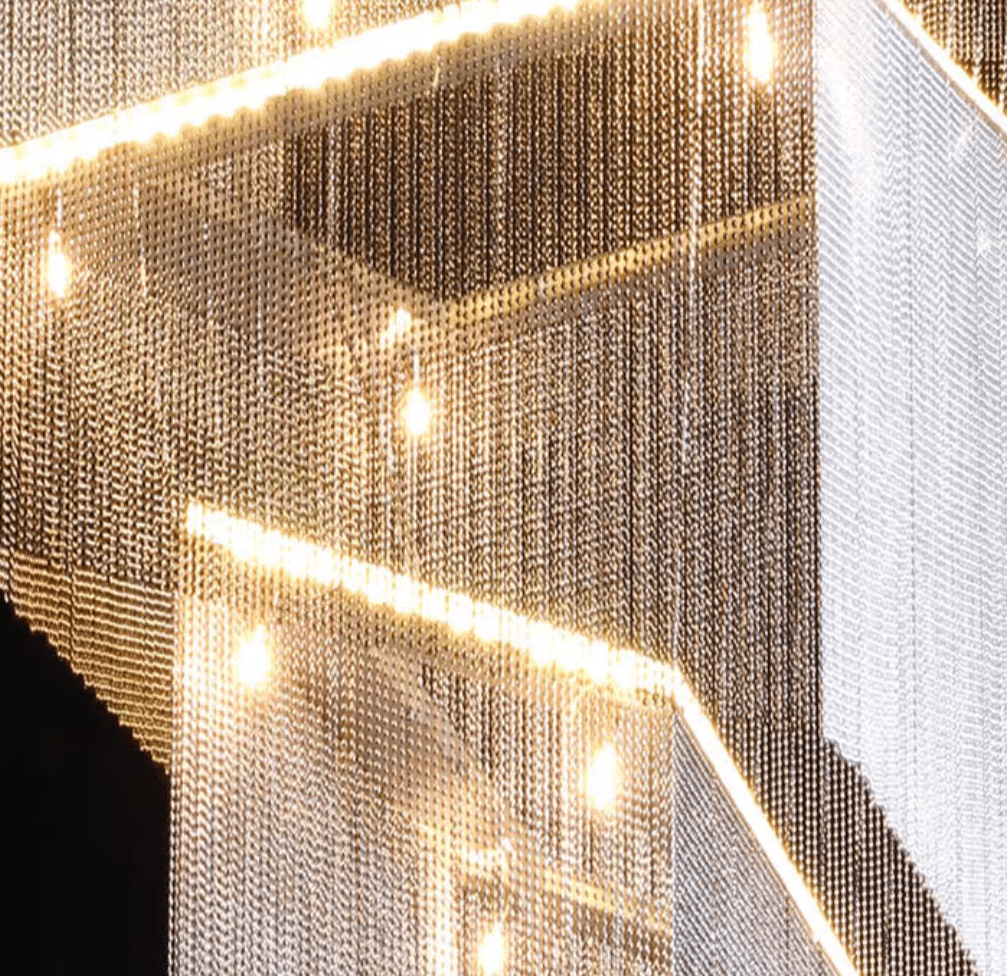 Extra Large Art Multi - tier Aluminum Chain Tassel Chandelier for High - Ceiling Room - L47.2"*W47.2"H78.7"ChromeWhite Light - Jecanoli