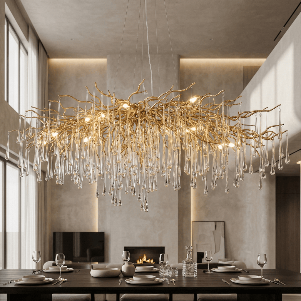 Lukas Oval Branching Brass Linear Teardrop Chandelier
