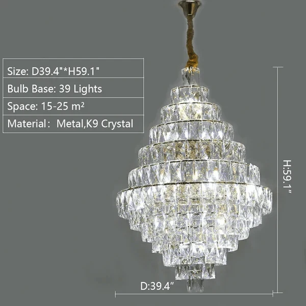 Extra Large Foyer Pure Crystal Ceiling Light Fixture Living Room Entrance Staircase Chandelier - D33.5"*H47.2"/ 25 Lights - Jecanoli