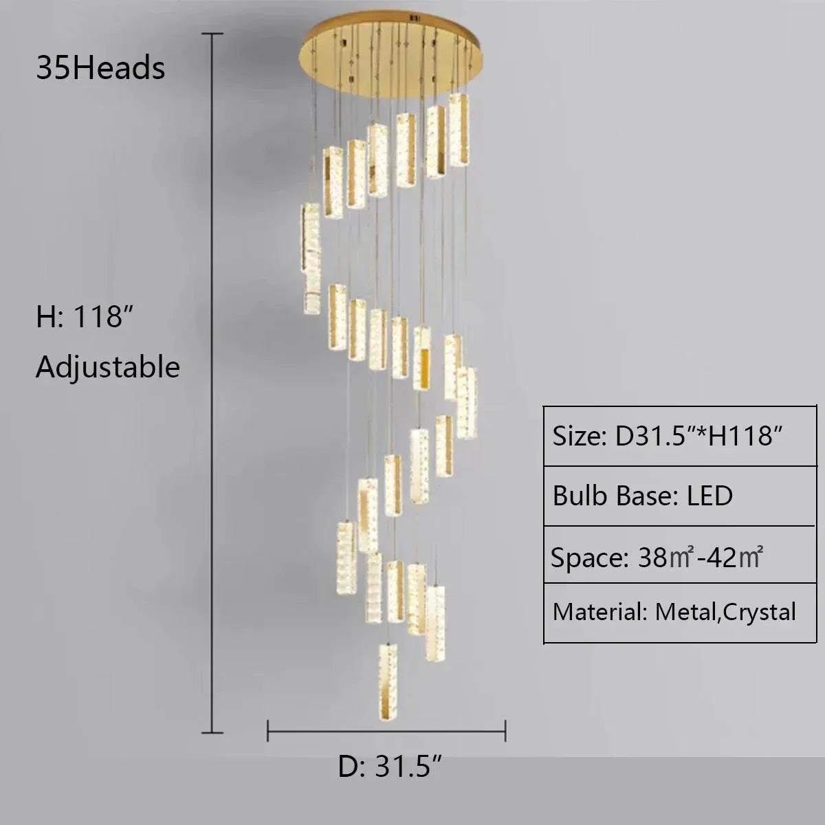 Extra Large Modern Spiral Crystal Ceiling Light Decoration for Staircase/ High Ceiling Living Room/ Hotel Lobby/ Hallway - 25 Lights: D31.5"*H118.0"Warm LightJecanoli
