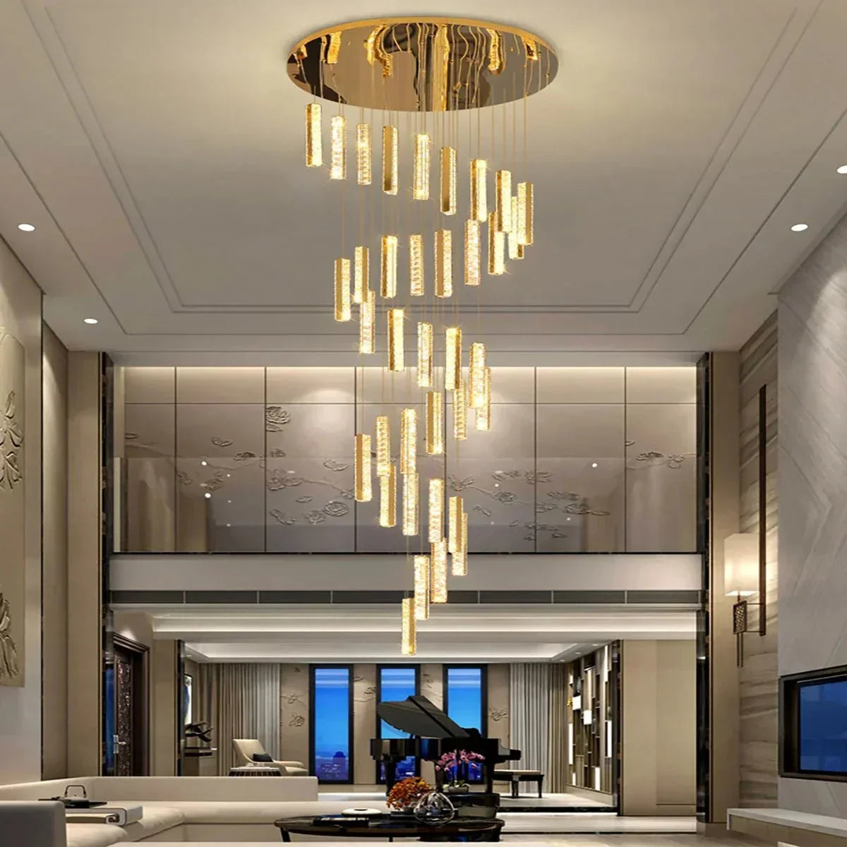 Extra Large Modern Spiral Crystal Ceiling Light Decoration for Staircase/ High Ceiling Living Room/ Hotel Lobby/ Hallway - 25 Lights: D31.5"*H118.0"Warm LightJecanoli